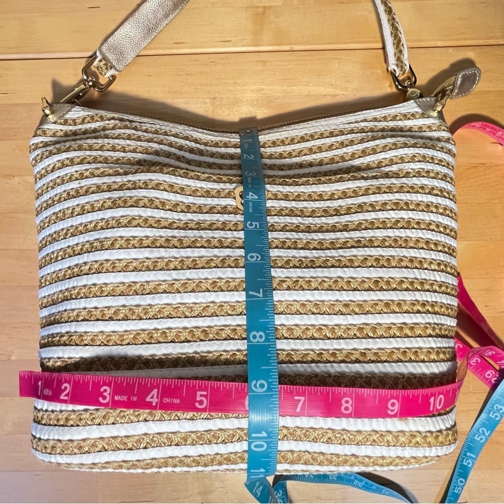 Eric Javits Straw Tan White Stripe Dame Bucket Bag - Picture 13 of 16